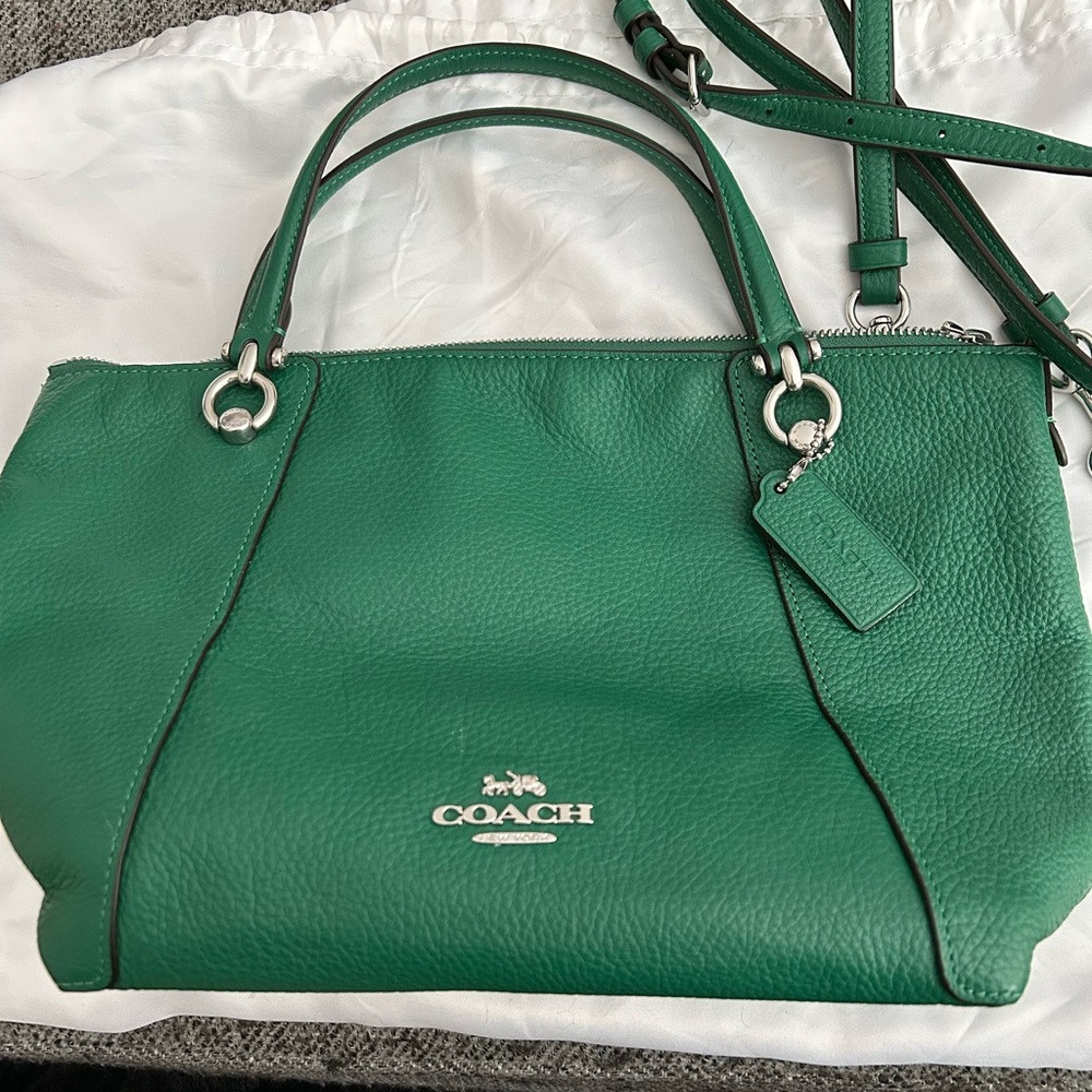 COACH KACEY PEBBLED LEATHER SATCHEL CROSSBODY BAG AMAZON GREEN